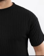 Erkek Kısa Kollu örgü Kumaş Bisiklet Yaka T-shirt resmi